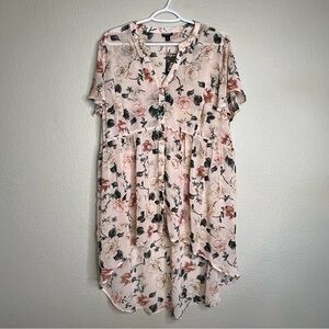 NWT Torrid Peach Floral Button Down Long High Low Blouse 1X (Torrid Size 1)